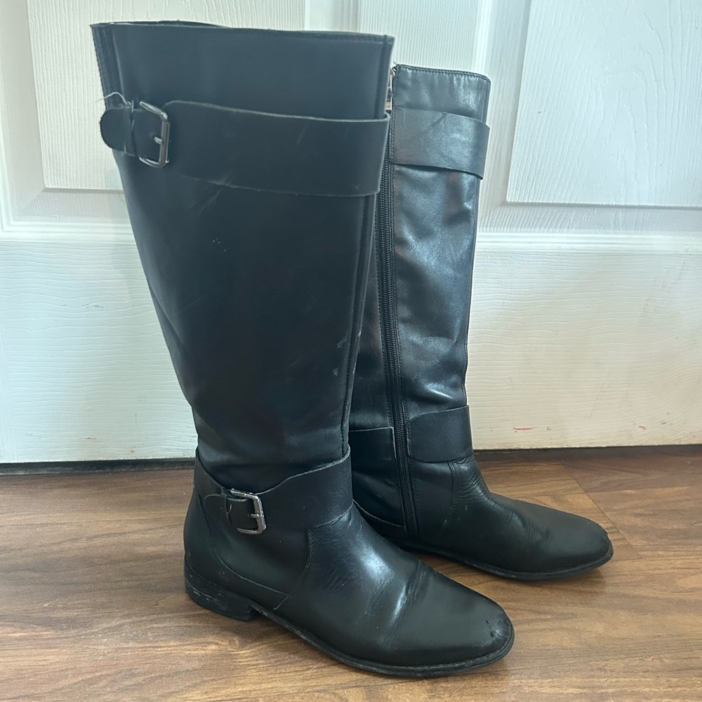 Black Leather Knee-High Boots